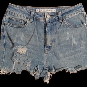 Tinseltown Light Blue Distressed Denim Cutoff Shorts